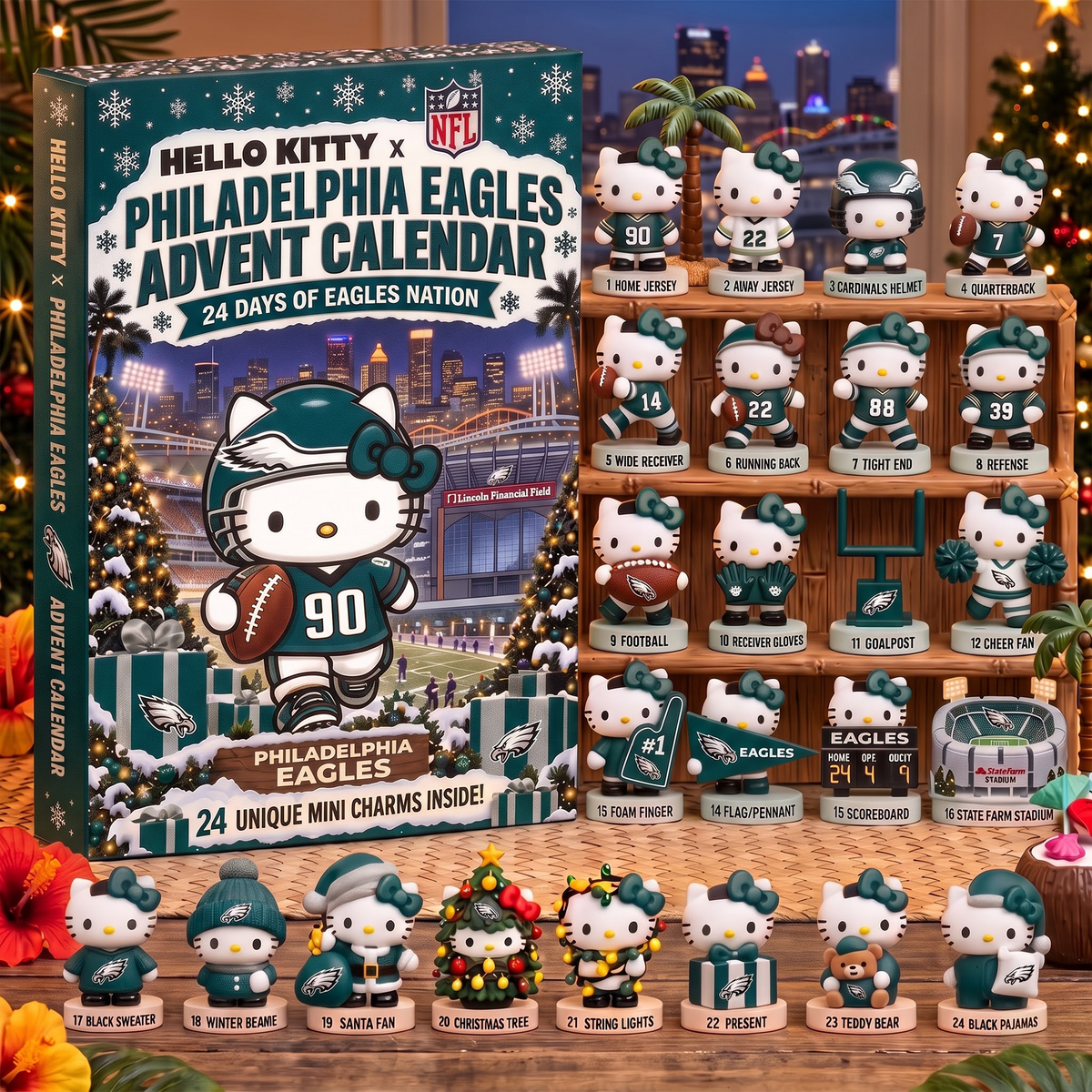 PHI X Hello Kitty x NFL Christmas Advent Calendar - 24 Days Mini Figure Gift Set