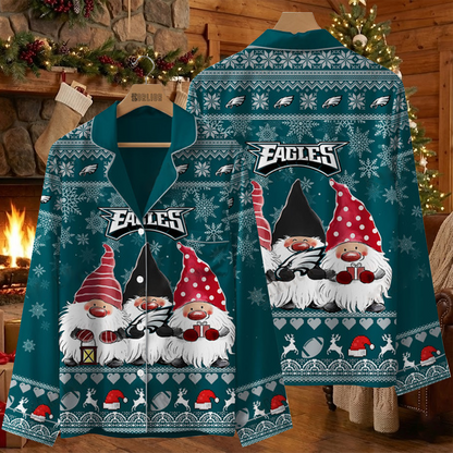 PHI X NFL Unique 3 Gnomes Art Design For The 2025 Holiday Season Satin Pajamas Set