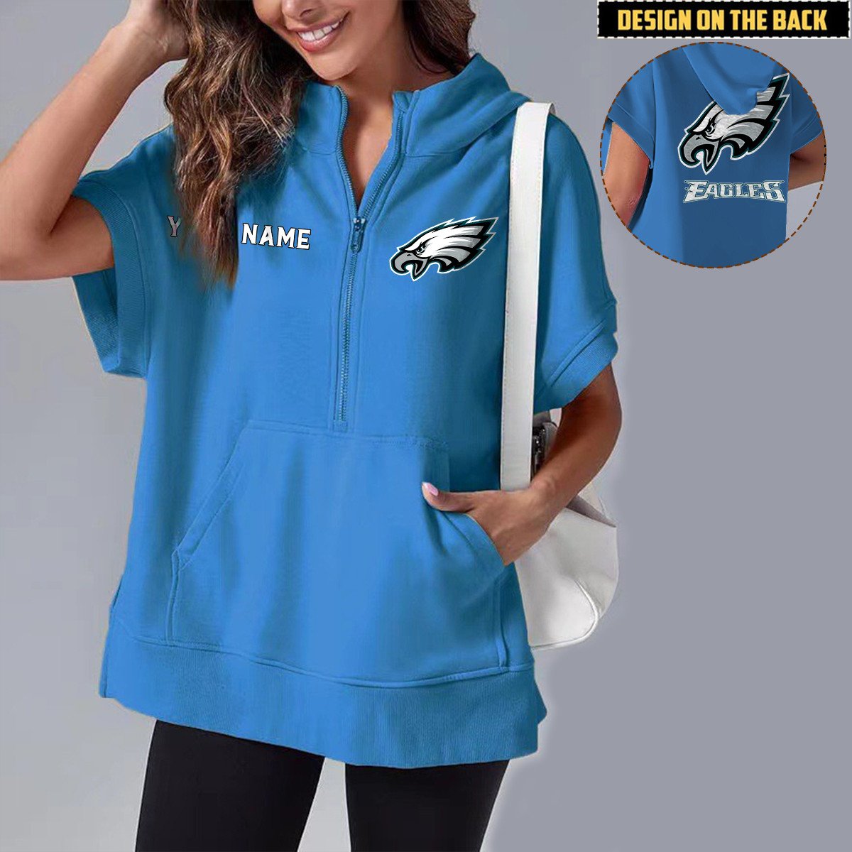 PHI x NFL Short Sleeve Zip Hoodie DATND TANTD