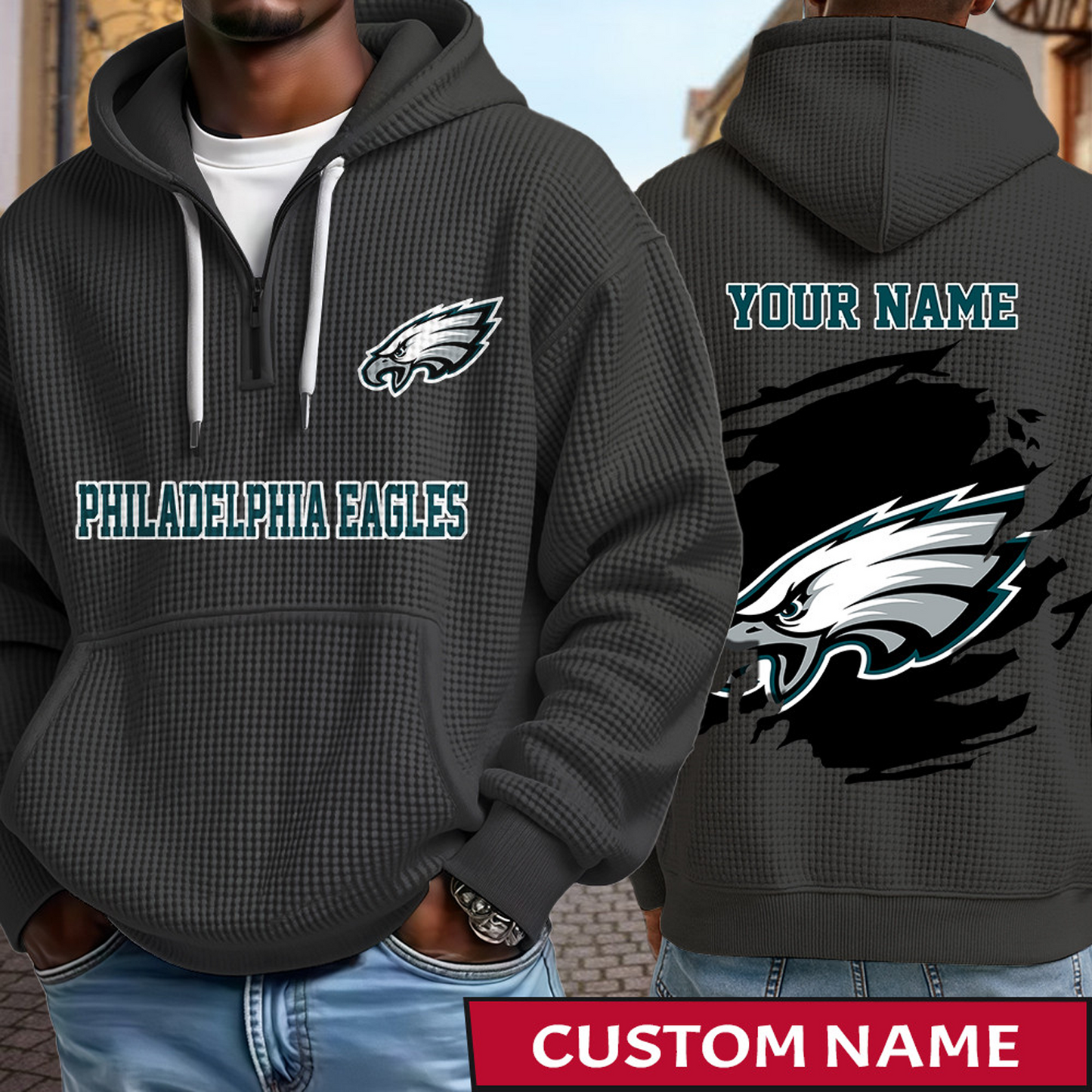 PHI x NFL Waffle Half Zip Hoodie DATND TANTD