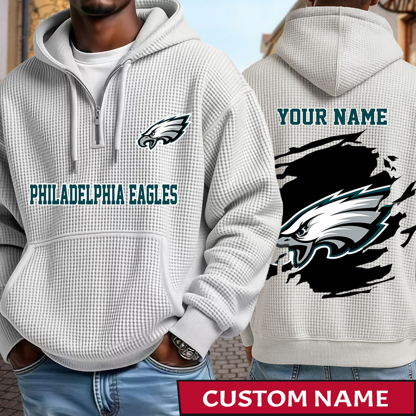 PHI x NFL Waffle Half Zip Hoodie DATND TANTD