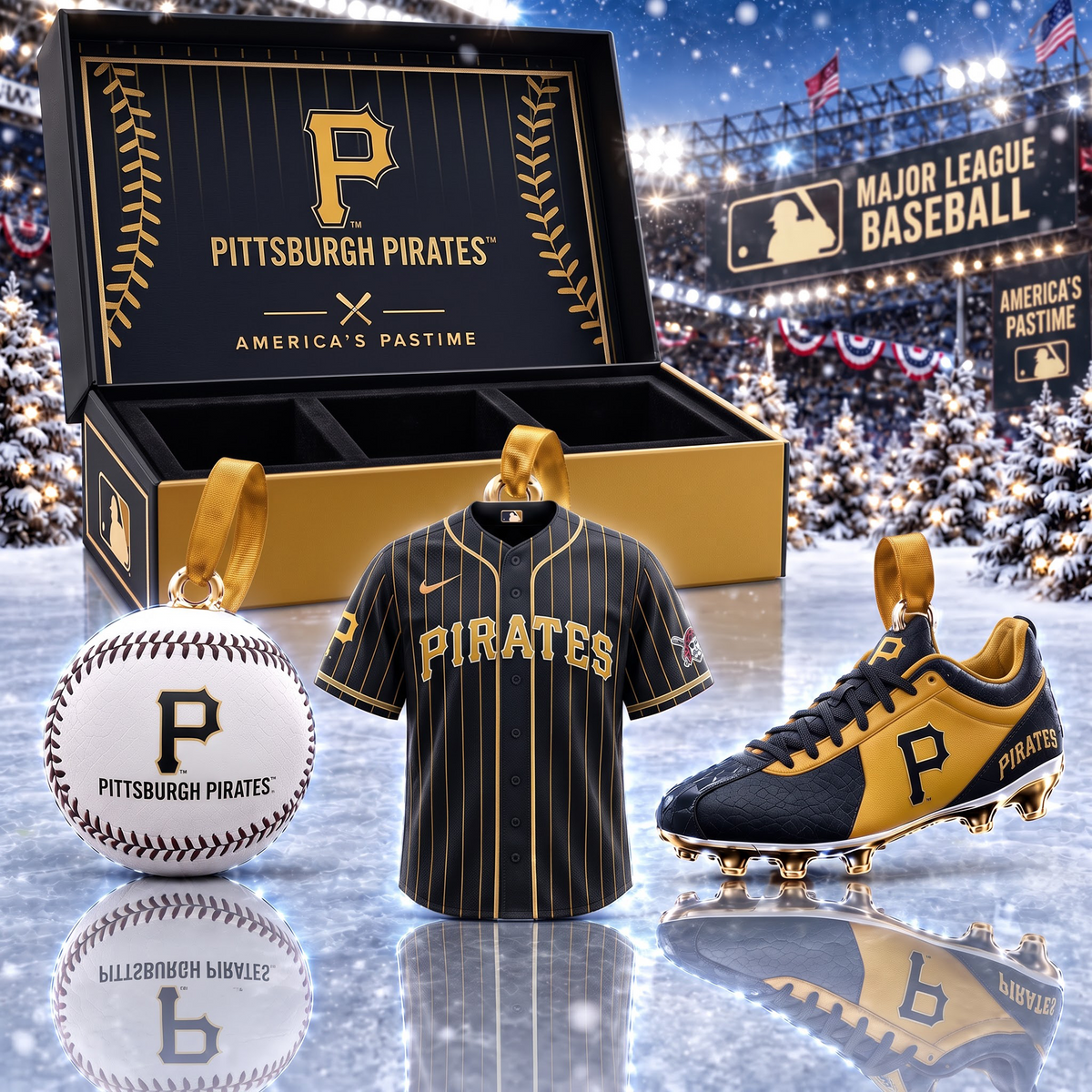 PIT X MLB Holiday Collector Ornament Box - 3-Piece Baseball Ornament Set
