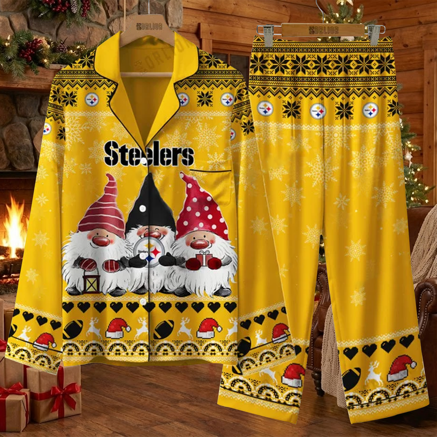 PIT X NFL Unique 3 Gnomes Art Design For The 2025 Holiday Season Satin Pajamas Set