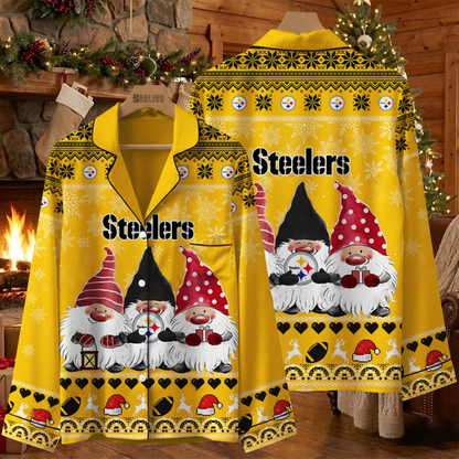 PIT X NFL Unique 3 Gnomes Art Design For The 2025 Holiday Season Satin Pajamas Set
