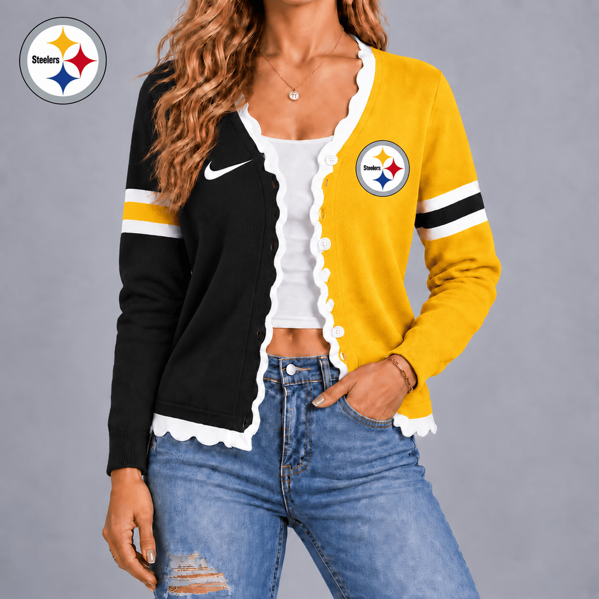 PIT X Premium NFL Varsity Stripe Button Cardigan