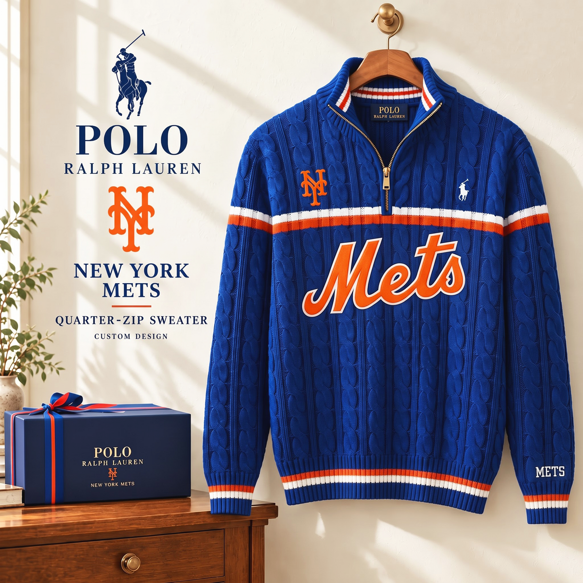 PREMIUM MLB X NYM EXCLUSIVE POLO RALPH LAUREN QUATER-ZIP SWEATER SHIRT LIMITED EDITION