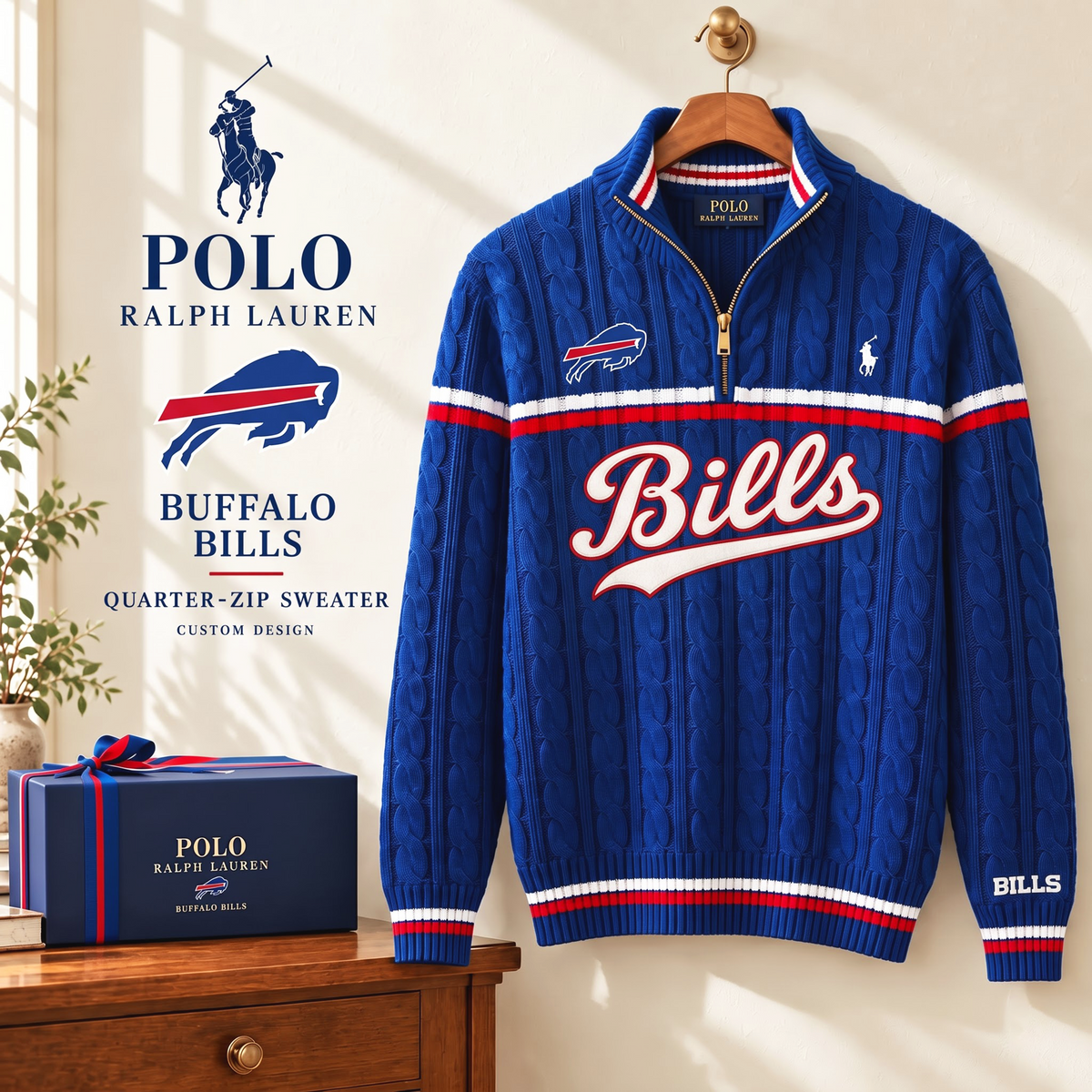 PREMIUM NFL X BB EXCLUSIVE POLO RALPH LAUREN QUATER-ZIP SWEATER SHIRT LIMITED EDITION