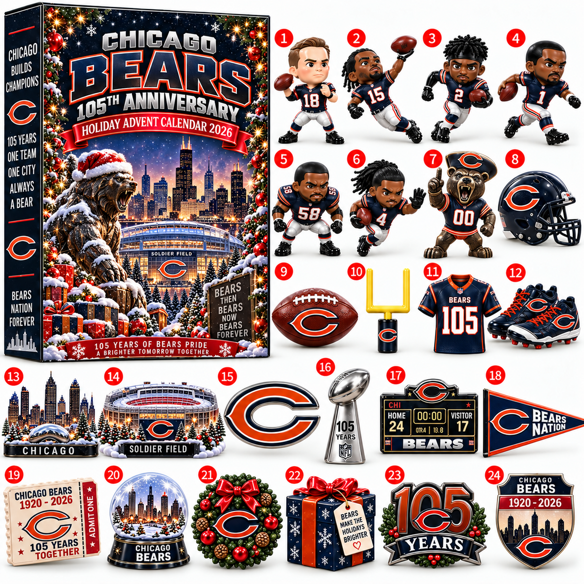 PREMIUM NFL X CHI 24-Day Game Day Surprise Countdown Advent Calendar