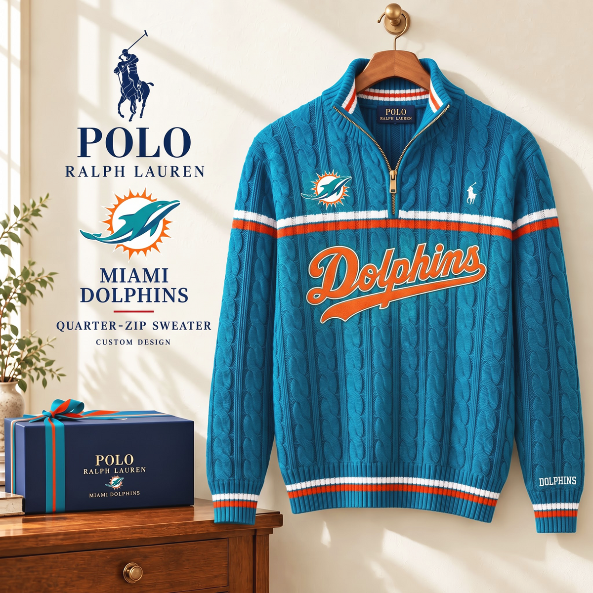 PREMIUM NFL X MD EXCLUSIVE POLO RALPH LAUREN QUATER-ZIP SWEATER SHIRT LIMITED EDITION