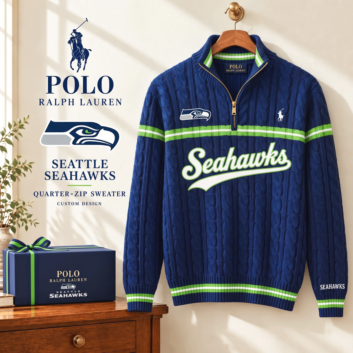 PREMIUM NFL X SS EXCLUSIVE POLO RALPH LAUREN QUATER-ZIP SWEATER SHIRT LIMITED EDITION