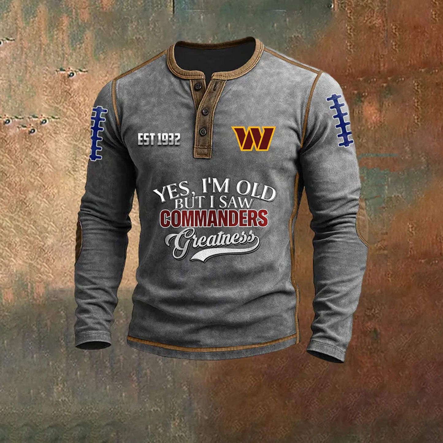 PREMIUM WAS X NFL LONG SLEEVE HENLEY SHIRT NDT NHM