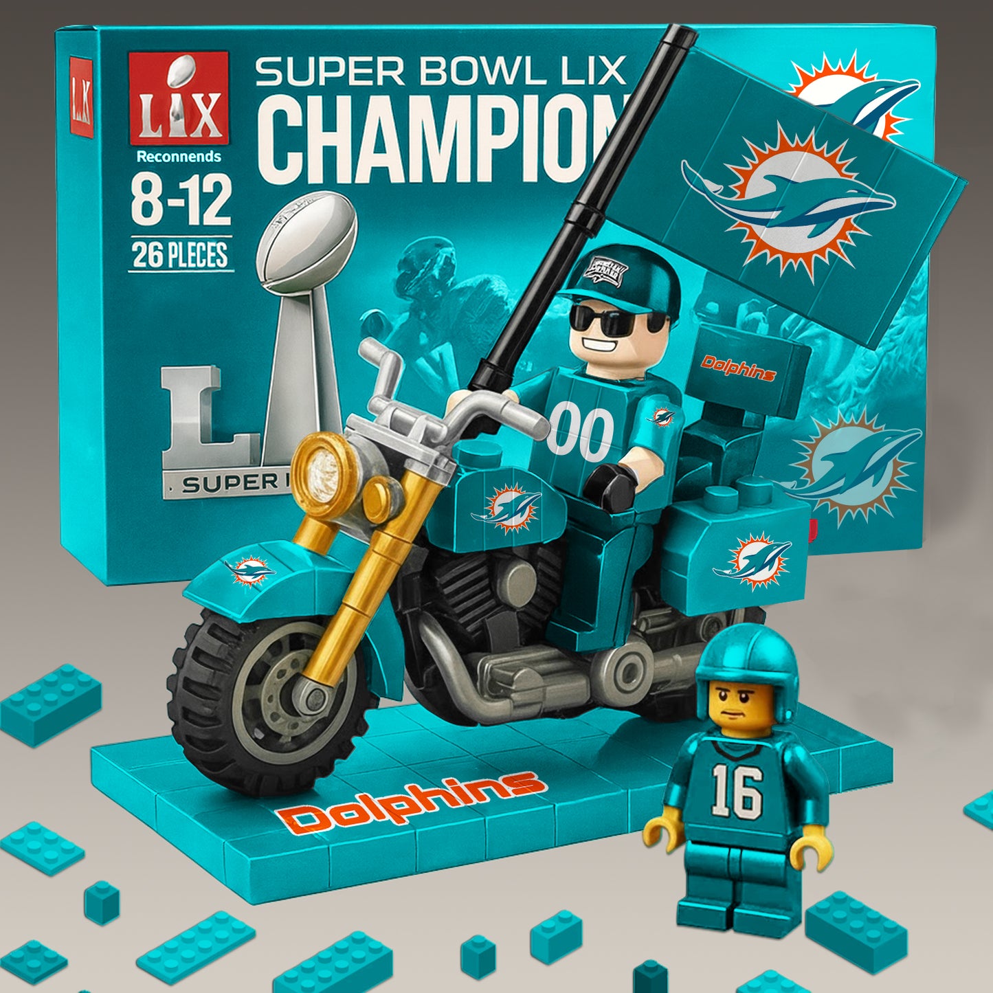 PREMIUM NFL x MIA Building Blocks Bike Toy Set NDT NHM 181125