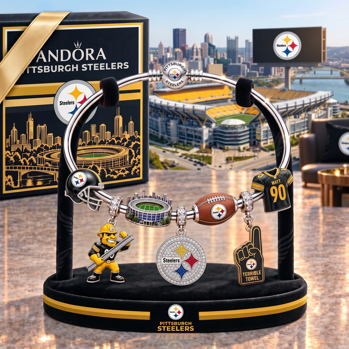 PS x Personalized NFL Pandora Style Charm Bracelet Gift Set 1409