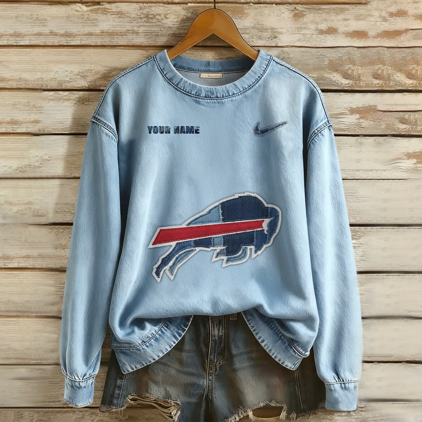 Personalized BB x NFL Denim Patchwork Art Sweater DDT NTL