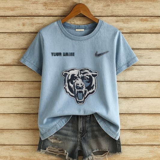 Personalized CHI x NFL Denim Patchwork Art Shirt DDT NTL