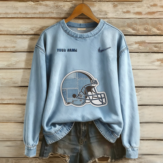 Personalized CLE x NFL Denim Patchwork Art Sweater DDT NTL
