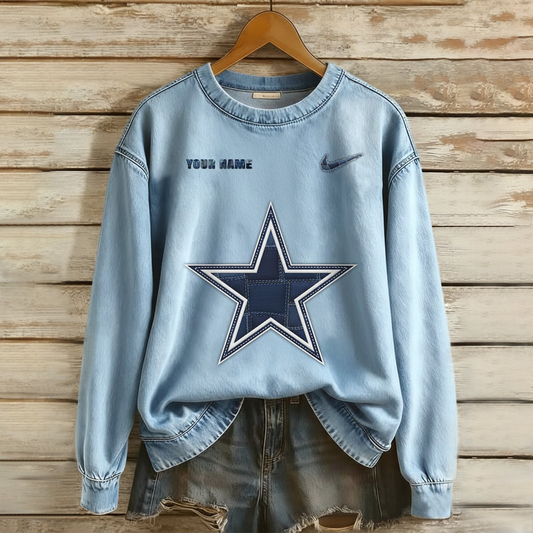 Personalized DC x NFL Denim Patchwork Art Sweater DDT NTL