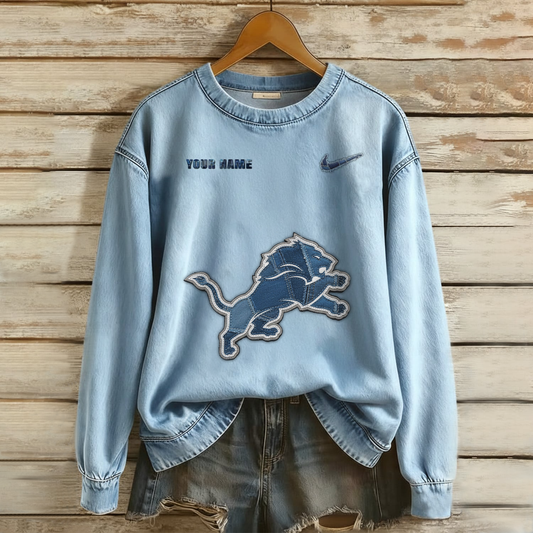 Personalized DL x NFL Denim Patchwork Art Sweater DDT NTL