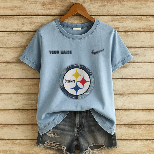 Personalized PS x NFL Denim Patchwork Art Shirt DDT NTL