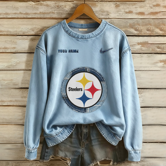 Personalized PS x NFL Denim Patchwork Art Sweater DDT NTL