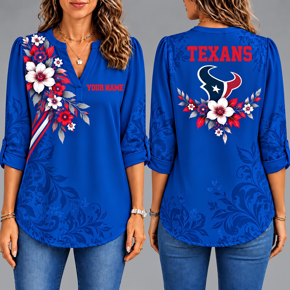 Premium HT x NFL Collegiate Floral Luxe Long Sleeve Collar