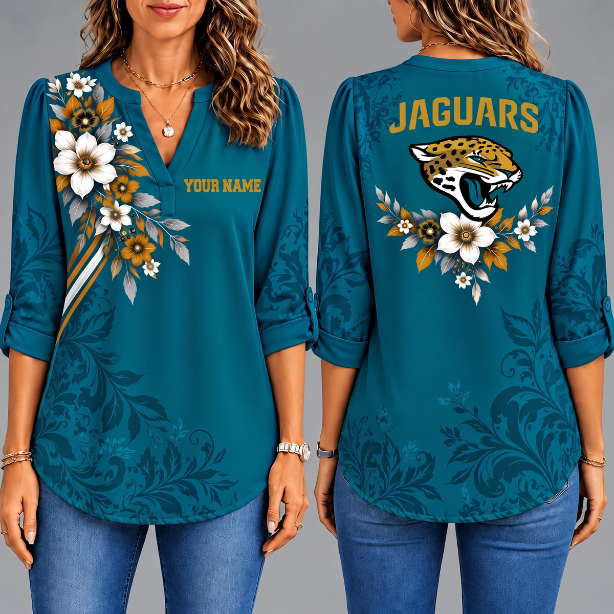 Premium JJ x NFL Collegiate Floral Luxe Long Sleeve Collar