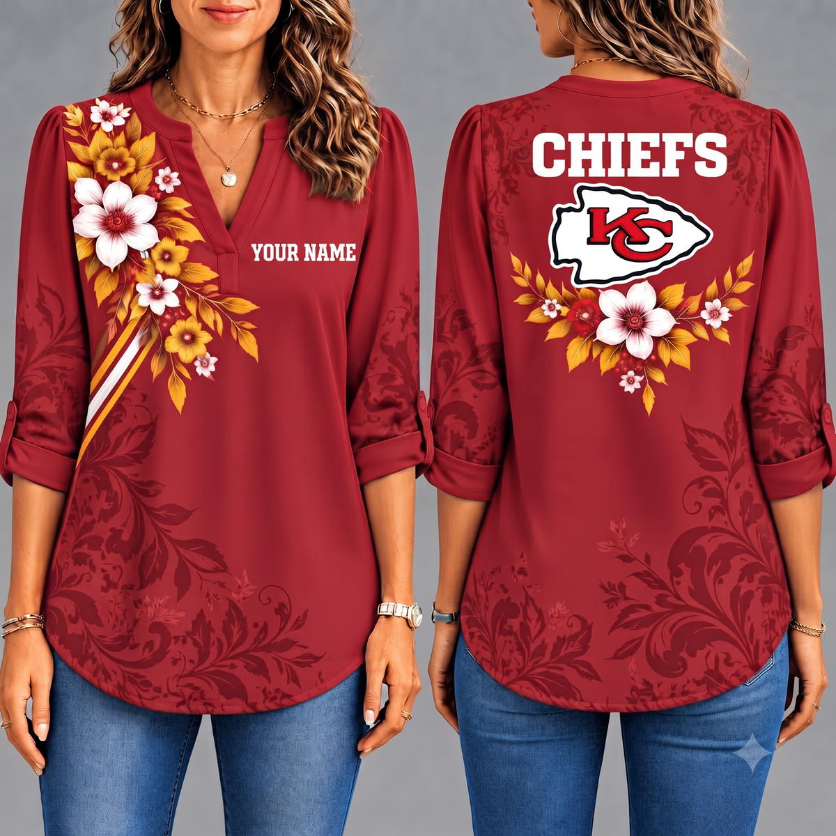 Premium KCC x NFL Collegiate Floral Luxe Long Sleeve Collar