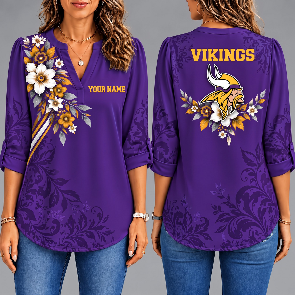 Premium MV x NFL Collegiate Floral Luxe Long Sleeve Collar