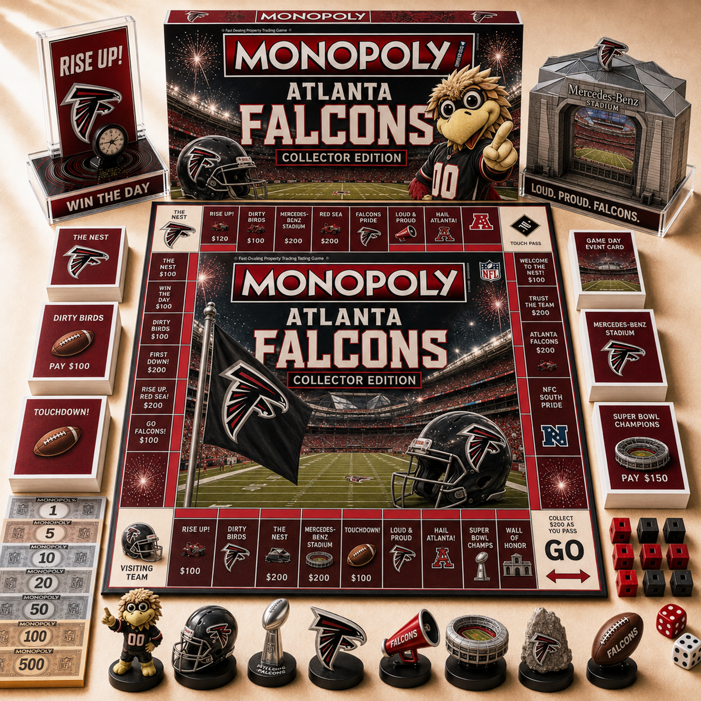Premium NFL ATL Hall of Fame Monopoly Collector’s Edition Board Game V12