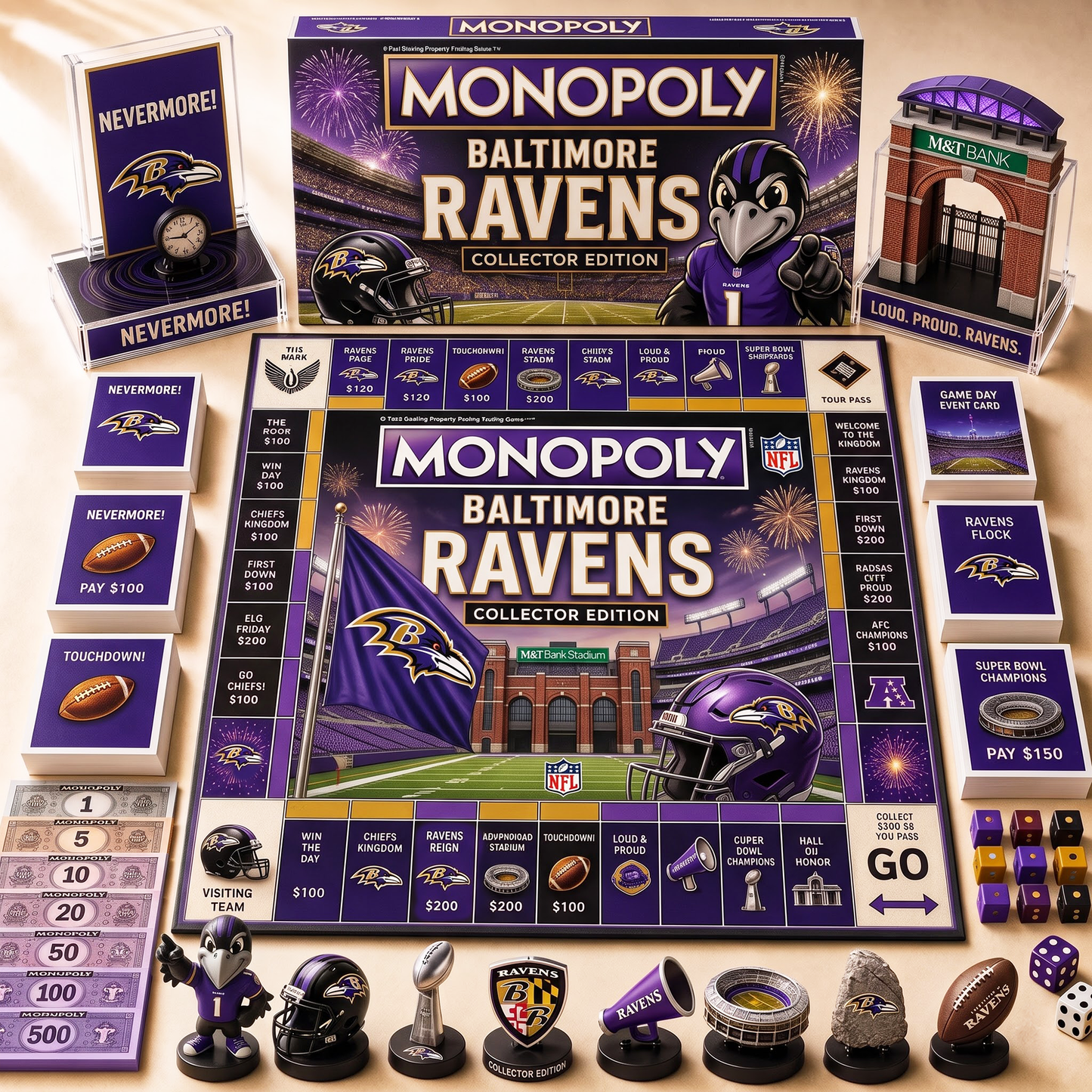 Premium NFL BAL Hall of Fame Monopoly Collector’s Edition Board Game V12
