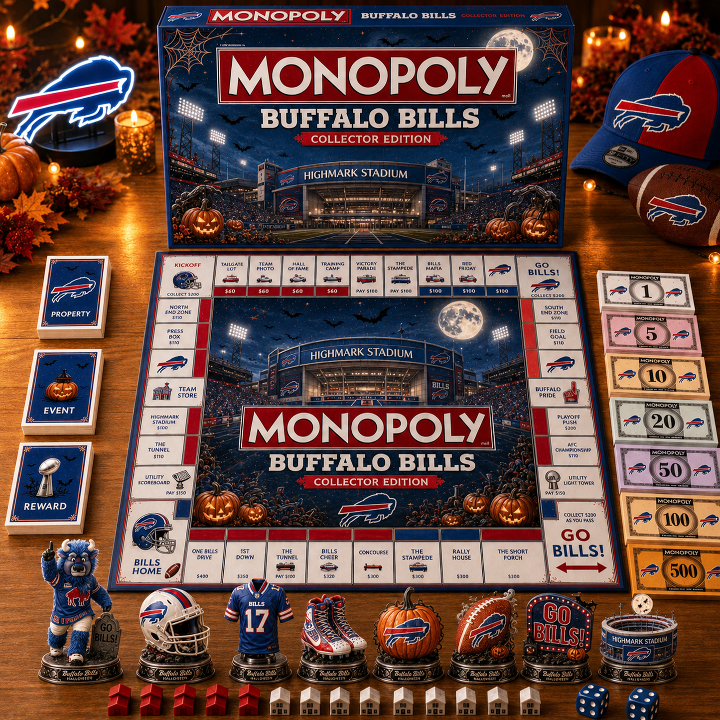 Premium NFL BUF Halloween Stadium Monopoly Collector’s Edition Board Game V10