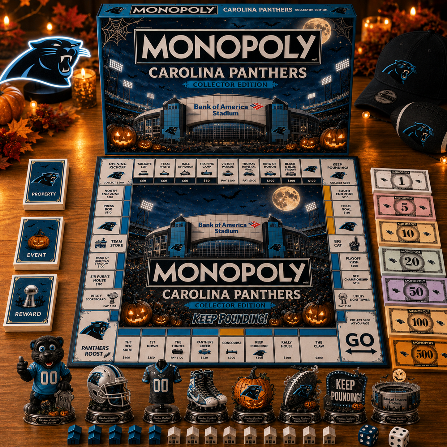 Premium NFL CAR Halloween Stadium Monopoly Collector’s Edition Board Game V10