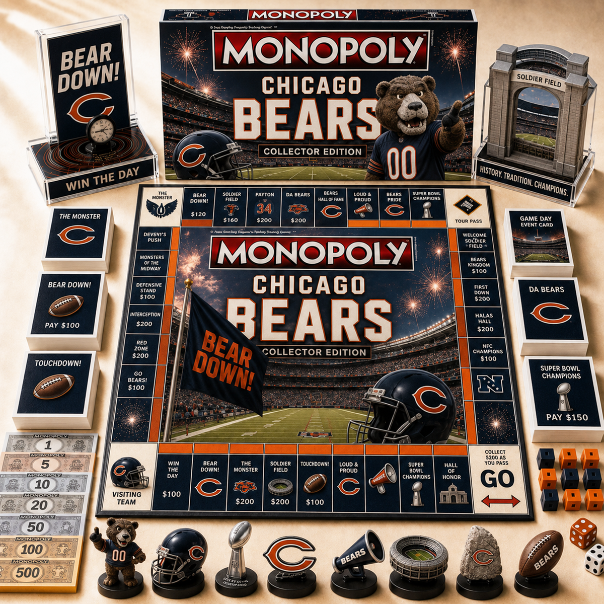 Premium NFL CHI Hall of Fame Monopoly Collector’s Edition Board Game V12