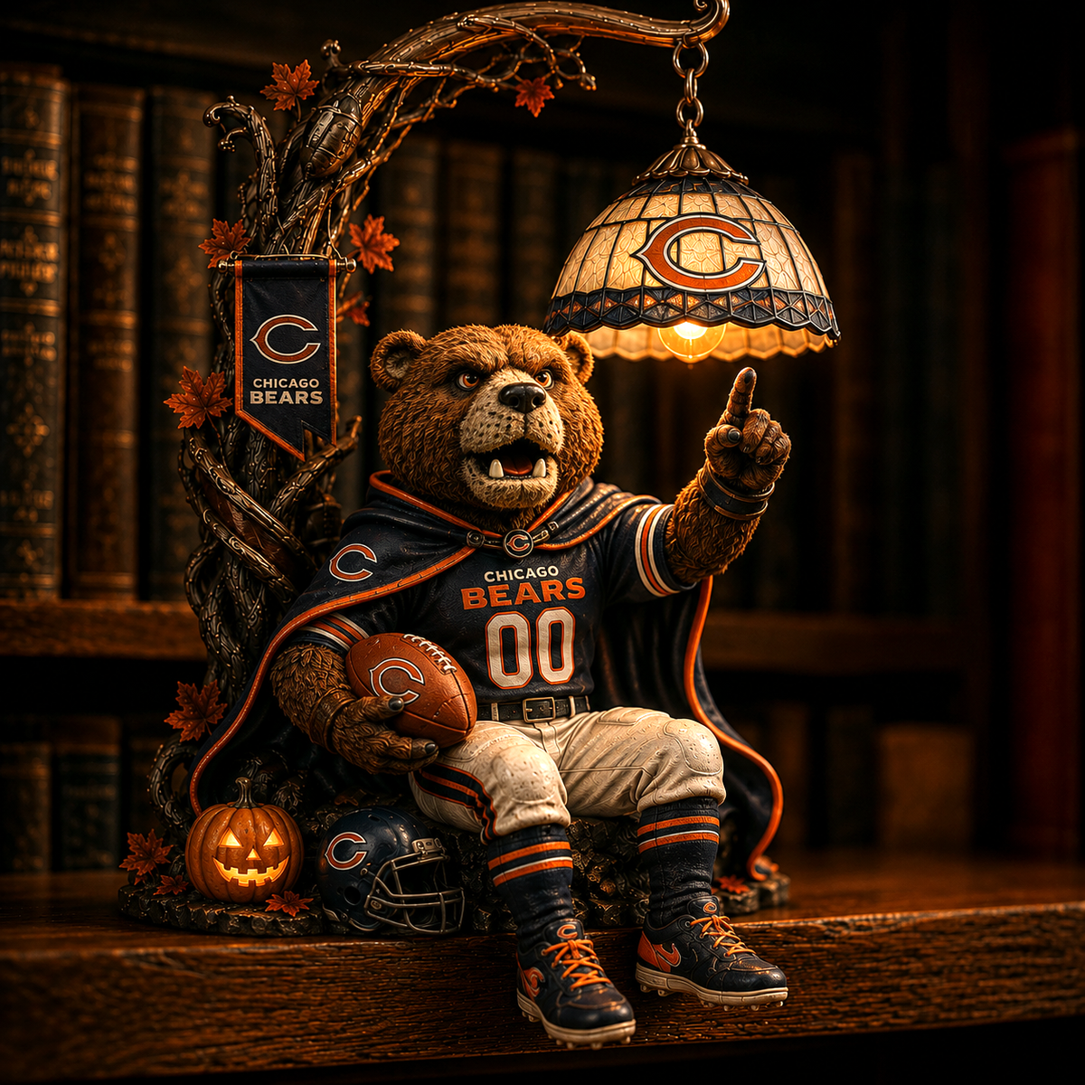 Premium NFL CHI Halloween Bookshelf Figurines Lamp