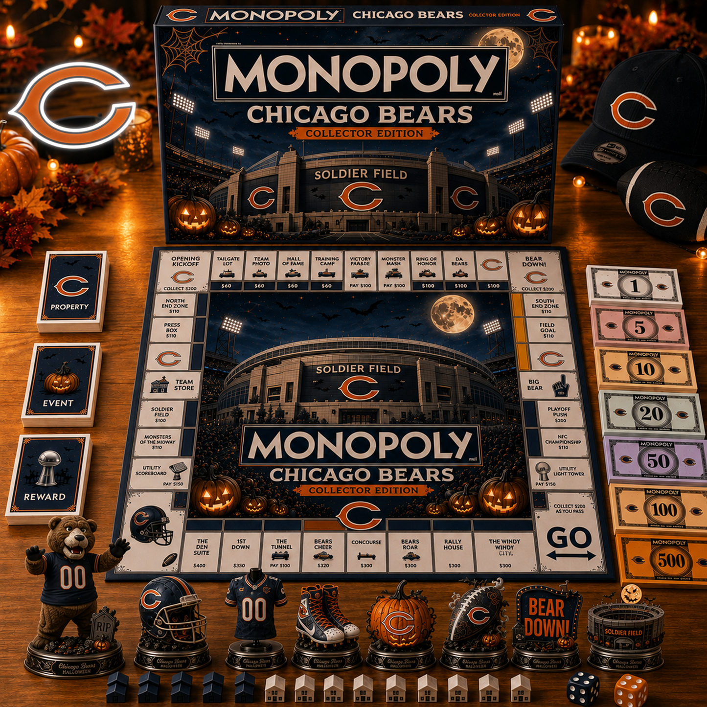 Premium NFL CHI Halloween Stadium Monopoly Collector’s Edition Board Game V10