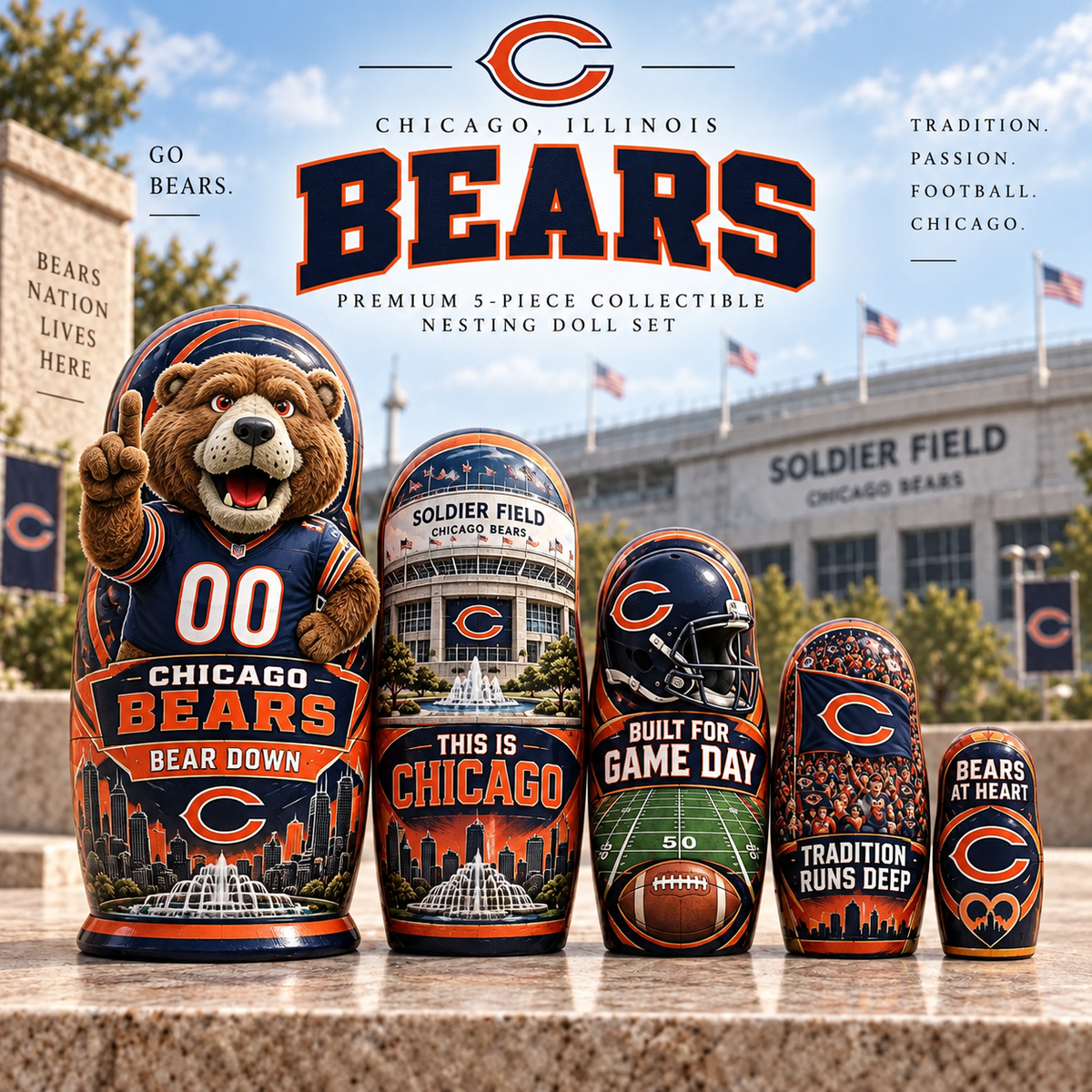 Premium NFL CHI Nesting Doll Set