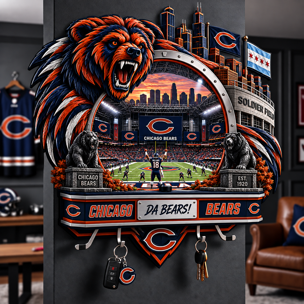 Premium NFL CHI Wall-Mounted Key Holder
