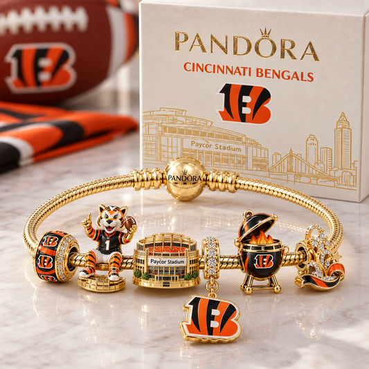 Premium NFL CIN Heritage Gold Charm Bracelet Set V3