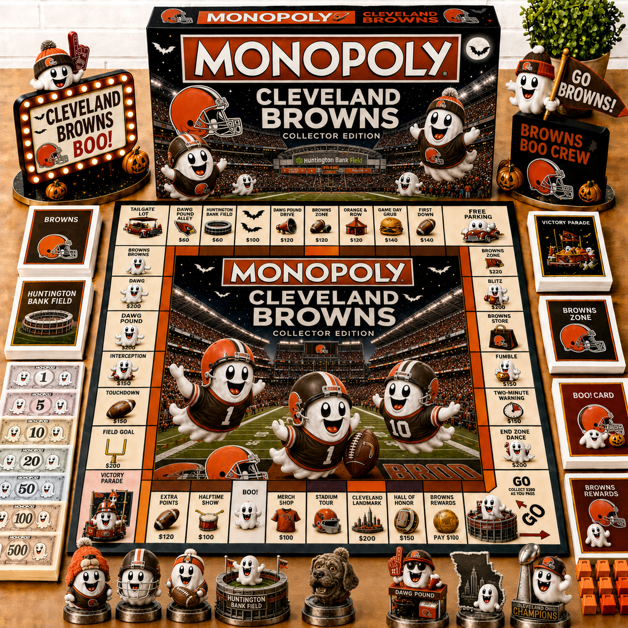 Premium NFL CLE Halloween Ghost Monopoly Collector’s Edition Board Game V6
