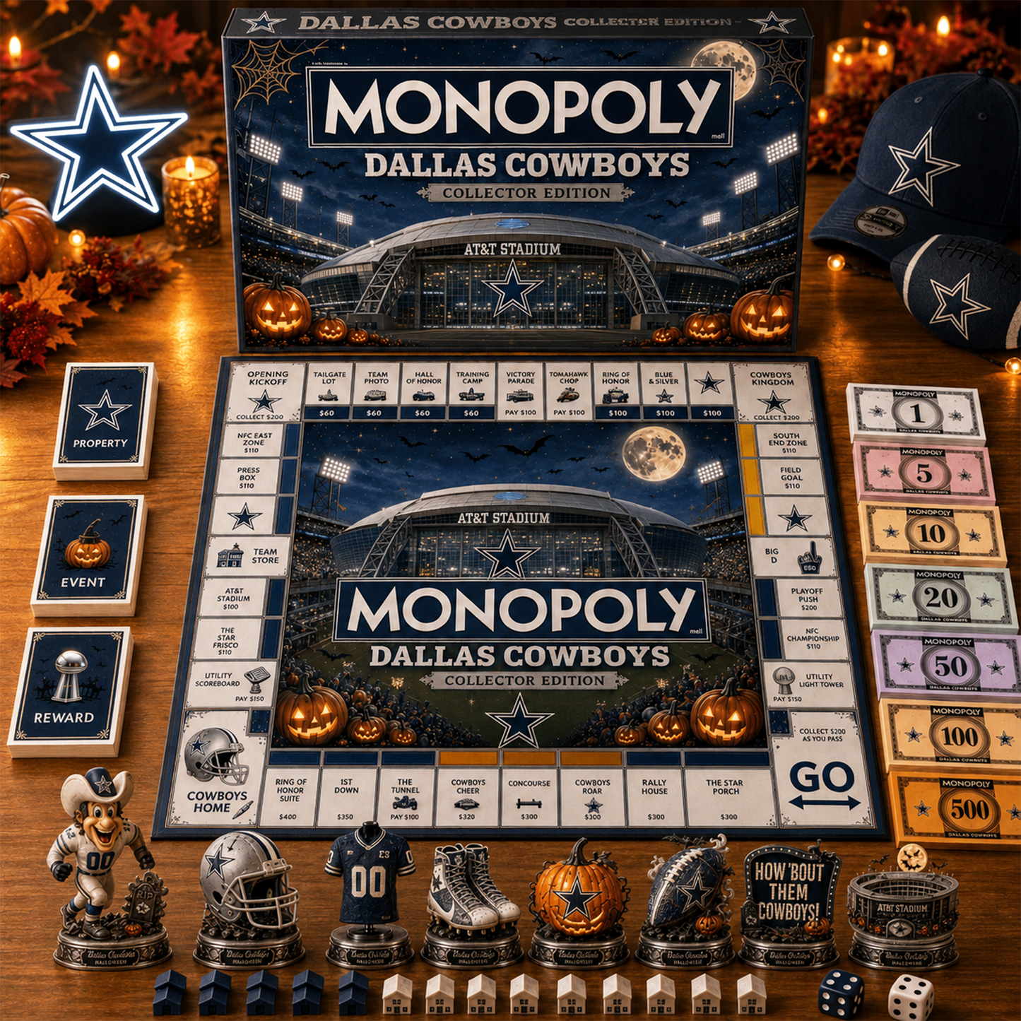 Premium NFL DAL Halloween Stadium Monopoly Collector’s Edition Board Game V10