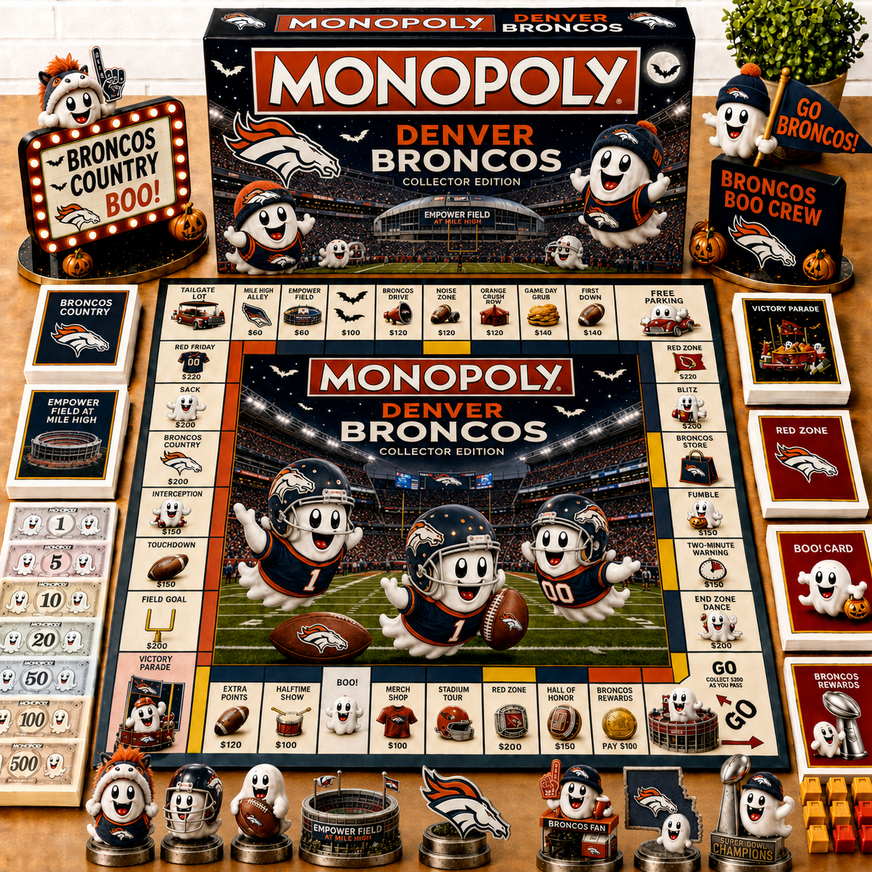 Premium NFL DB Halloween Ghost Monopoly Collector’s Edition Board Game V6