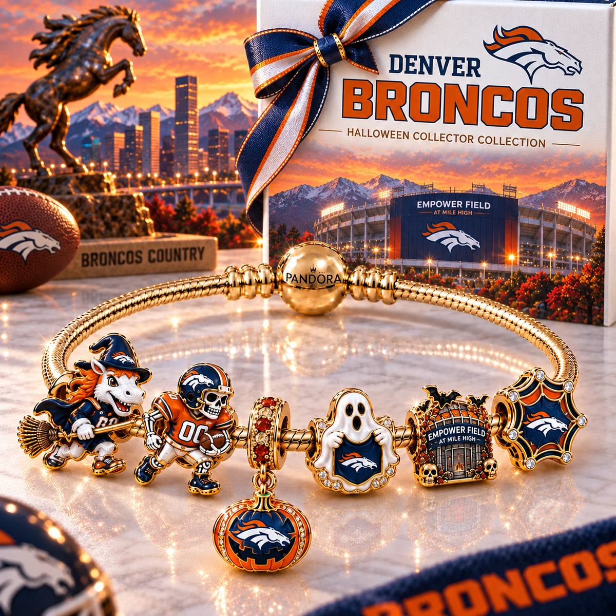 Premium NFL DB Halloween Gold Charm Bracelet Set V4