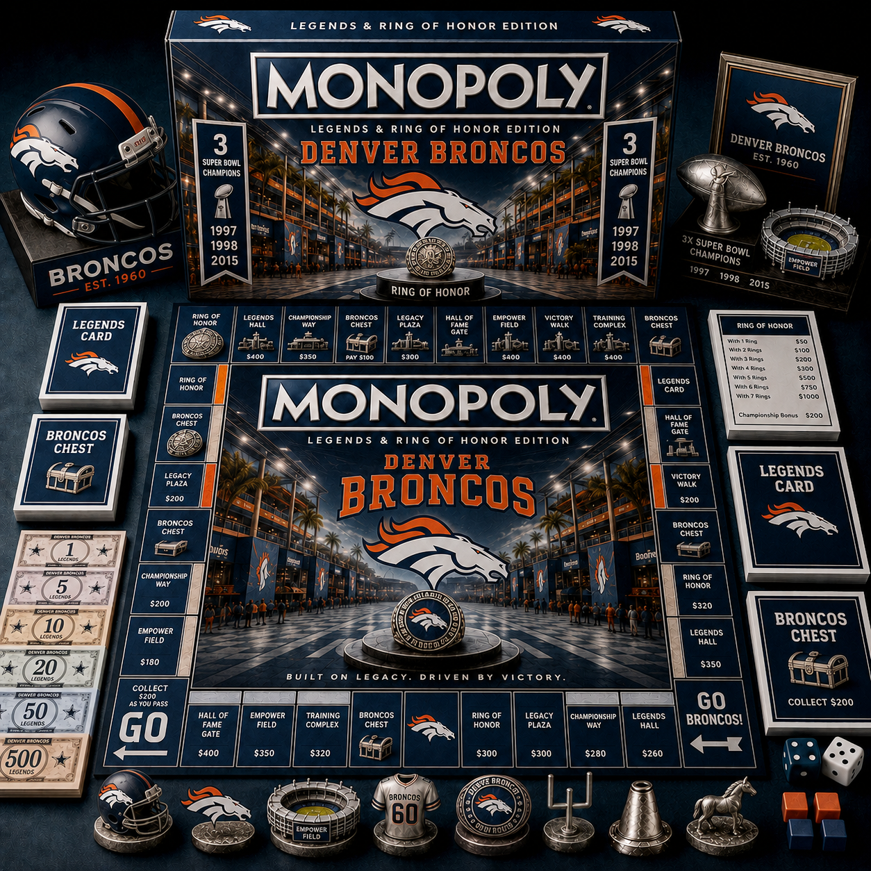 Premium NFL DB Legends & Ring Monopoly Collector’s Edition Board Game V9