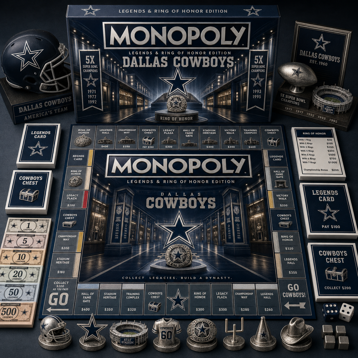 Premium NFL DC Legends & Ring Monopoly Collector’s Edition Board Game V9