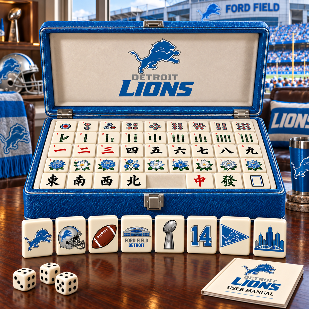 Premium NFL DET Mahjong Set – Game Night Edition