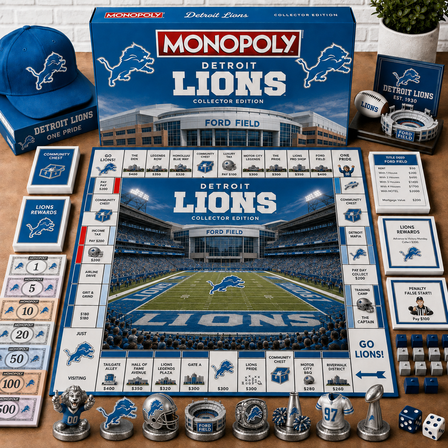 Premium NFL DET Monopoly Collector Edition Board Game