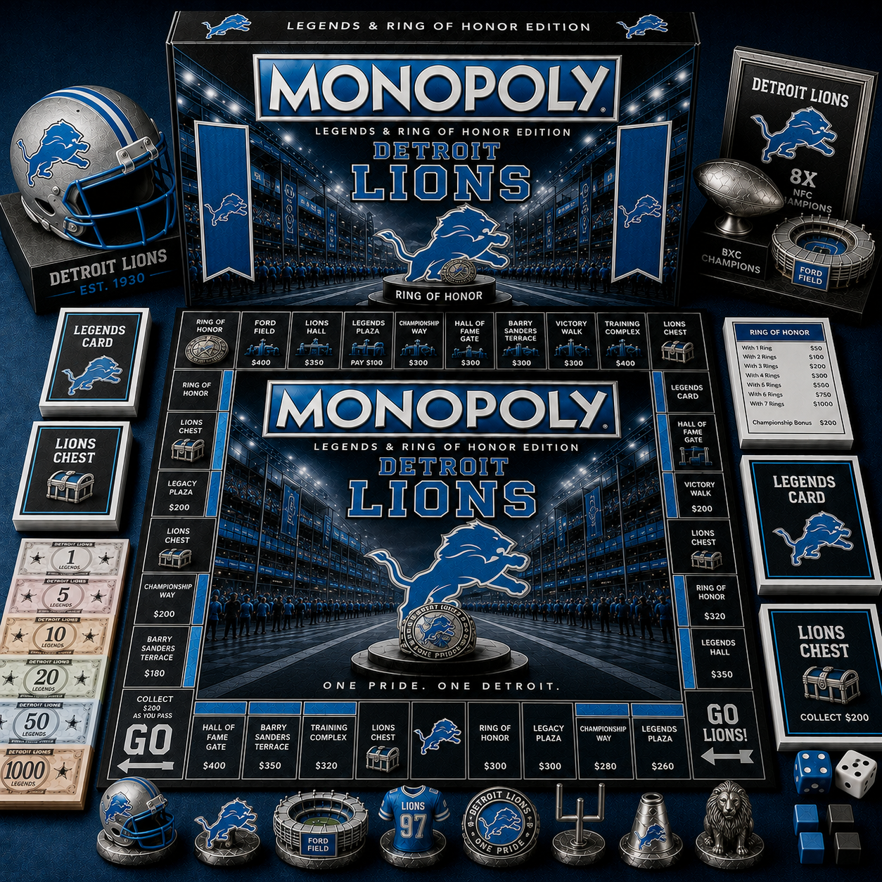 Premium NFL DL Legends & Ring Monopoly Collector’s Edition Board Game V9
