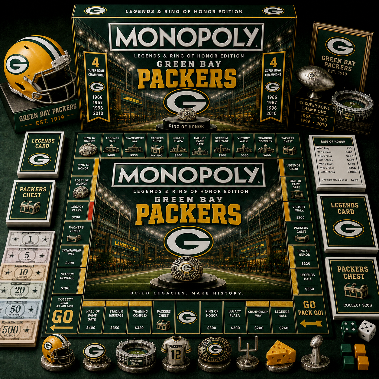 Premium NFL GBP Legends & Ring Monopoly Collector’s Edition Board Game V9