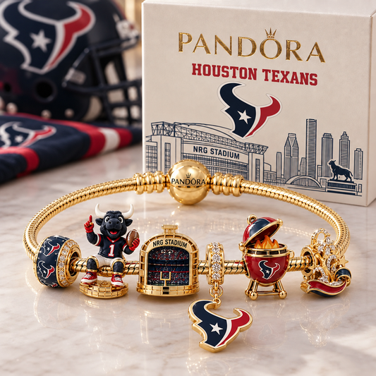 Premium NFL HOU Heritage Gold Charm Bracelet Set V3