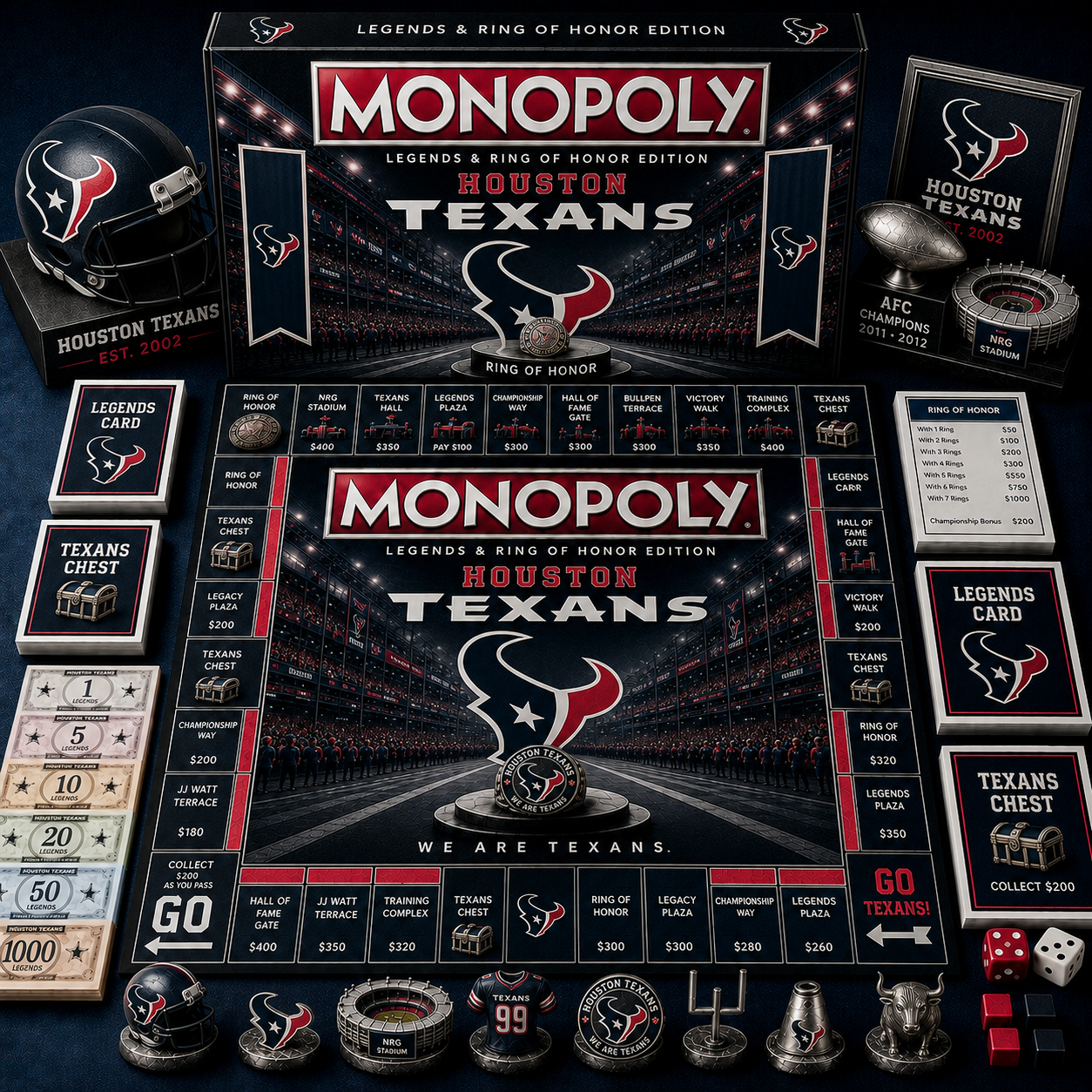 Premium NFL HT Legends & Ring Monopoly Collector’s Edition Board Game V9